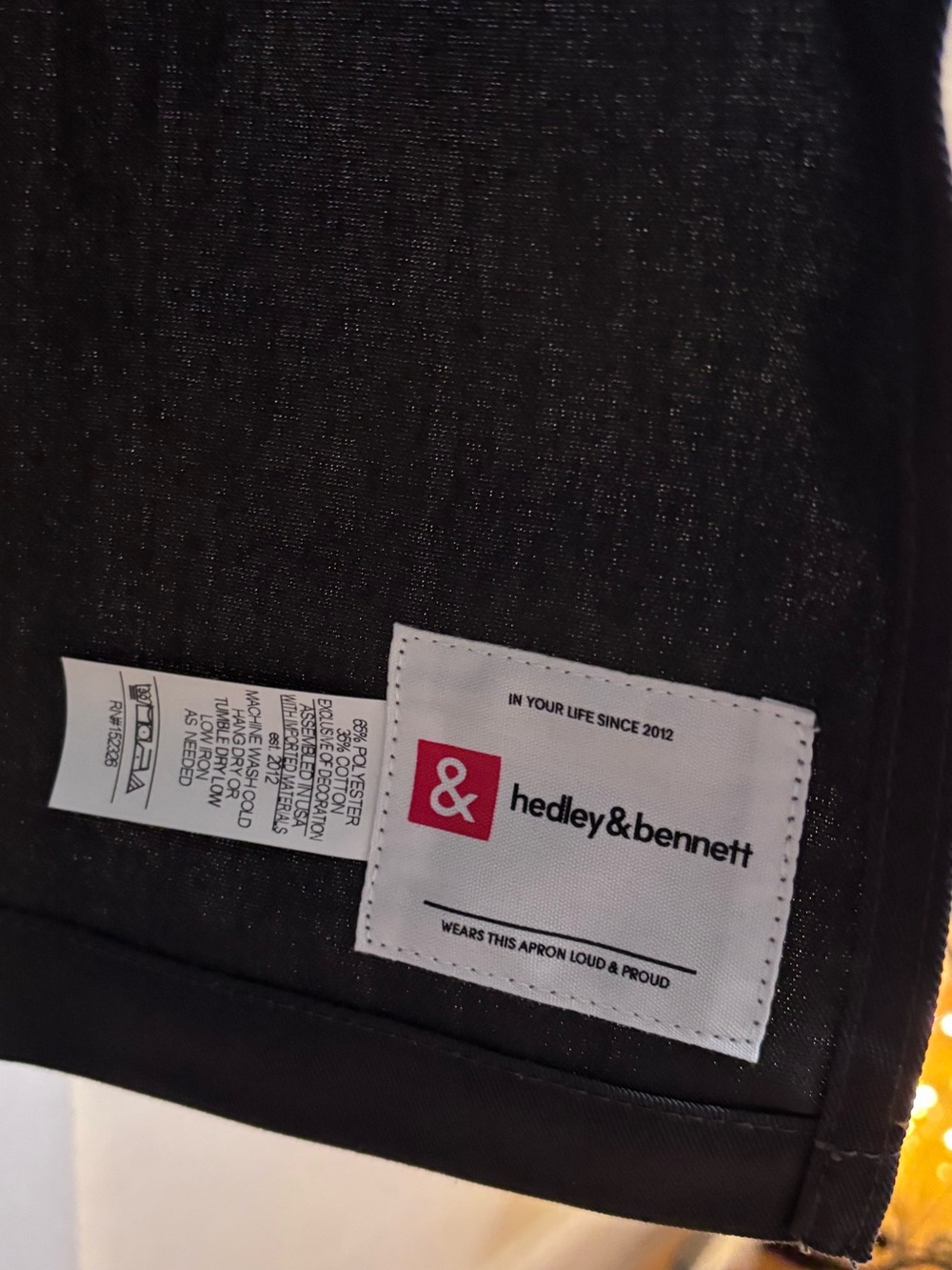 hedley & bennett Black Apron with Orange Accent Patch NWOT - Picture 6 of 6